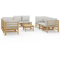 vidaXL 9-tlg. Garten-Lounge-Set mit Kissen Hellgrau Bambus