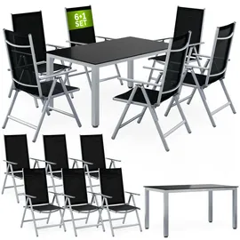 CASARIA Bern Set 7-tlg. Tischplatte Glas schwarz/silber