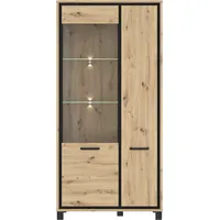 99rooms Teo Vitrine Eiche Artisan Dekor Schwarz mit LED-Beleuchtung