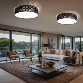 GLOBO RGB LED Deckenleuchte Textil schwarz gold, satiniert, Fernbedienung dimmbar, 2x 8,5w 806lm Warmweiß, Dxh 38x10 cm