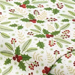 Baumwoll-Canvas Ilex-Blätter & Beeren "Lorena", natur-color
