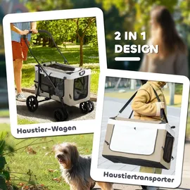 PawHut Hundewagen 2 in 1 Khaki bis 10 kg
