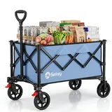 Sekey Bollerwagen Faltbar 135L 150KG Belastbar, Transportwagen klappbar mit Geländereifen mit Bremse, Patentiert 4-Wege-Sofortaufbau Handwagen, XXL 4026, Blau