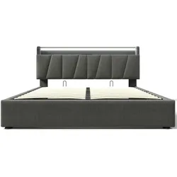 Merax Polsterbett Doppelbett mit aufladen USB Ladefunktion Stauraum-Kopfteil und LED-Beleuchtung, 160x200cm, Grau
