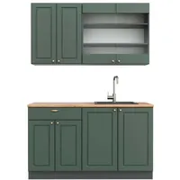 Vicco Singleküche Grün, Anthrazit, Küchenblock,Rechteckig, 140x82x60 cm, AP Eiche