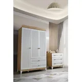 JV Möbel Kommode mit Kleiderschrank Holzmöbel Weiß Schlafzimmer Kinderzimmer, 2tlg. Neu