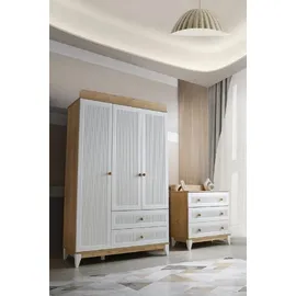 JV Möbel Kommode mit Kleiderschrank Holzmöbel Weiß Schlafzimmer Kinderzimmer, 2tlg. Neu