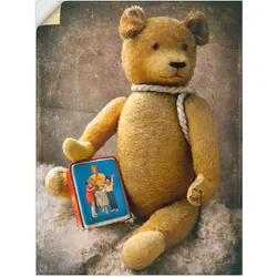 Wandbild ARTLAND "Teddybär mit Sparbüchse", braun (farbe bild(er): braun), B:45cm H:60cm T:0,1cm, Dekorfolie, Bilder, als Leinwandbild, Wandaufkleber in verschied. Größen