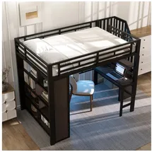 stilvora Hochbett 140 X 200 Cm Mit Schreibtisch, Stauraumtreppe Und Led, Ohne Matratze, Aus Metall, Schwarz