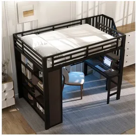 stilvora Hochbett 140 X 200 Cm Mit Schreibtisch, Stauraumtreppe Und Led, Ohne Matratze, Aus Metall, Schwarz