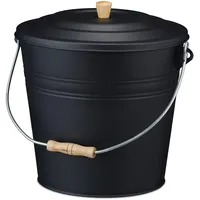 Relaxdays Ascheeimer Stahl & Holz 12 l 0,34 x 0,32 m Schwarz