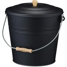 Relaxdays Ascheeimer Stahl & Holz 12 l 0,34 x 0,32 m Schwarz