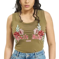 Sixth June Damen ärmelloser Bodysuit mit Blumen-Print Sommermode W3175VBO Khaki - M