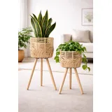 Blumentopf mit Ständer 2er Set Rattan Look Boho