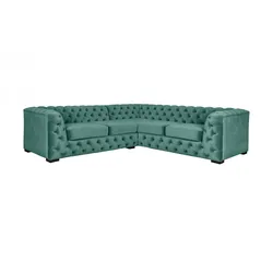 Chesterfield-Sofa "KALINA L-Form", grün, B:247cm H:67cm T:227cm, 100% Polyester, GUIDO MARIA KRETSCHMER HOME & LIVING, Sofas, hochwertige Chesterfield-Ausführung, sehr hochwertige Verarbeitung