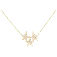 Stella-Jewellery Collier 585 Gelbgold Collierkette 3 Sterne Anhänger Zirk. (inkl. Etui), 585 Gelbgold 7 Plättchen goldfarben