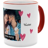 PhotoFancy® - Fototasse 'Herzen' - Personalisierte Tasse mit eigenem Foto - Rot - Layout Herzen