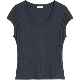 Marc O'Polo T-Shirt MARC O'POLO, Damen, Gr. L, blau (tiefblau sea), Strick, Obermaterial: 50% Baumwolle, 50% Modal, slim fit hüftlang, Rundhals, Shirts T-Shirt, luftiges Strickgewebemuster, slim fit