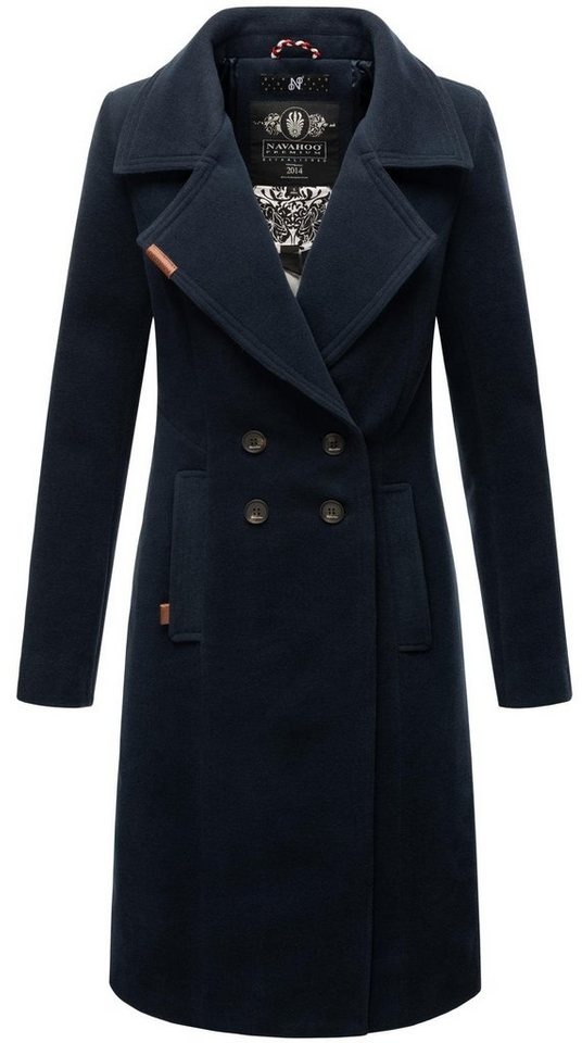 Navahoo Wintermantel Wooly edler Damen Trenchcoat in Wollmantel-Optik blau XL (42)