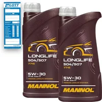 2x 1L Mannol Longlife 5W-30 Motoröl passend für API SN VW 504.00 507.00 BMW LL-04