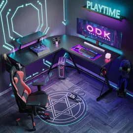 luxuskollektion Gaming Tisch L Form mit Monitorständer, Schwarz, 127 x 127 cm