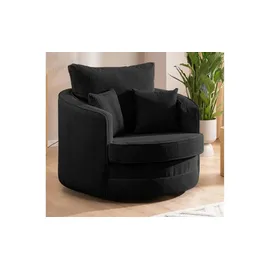 S-Style Drehsessel Ted Cord 107 x 94 x 0 cm Schwarz drehbar mit Kissen