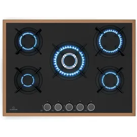 Klarstein Gaskochfeld, 5-Brenner Kupferrahmen, 10,4 kW, Elektrische Zündung, FFD-Sicherheit, Glasoberfläche, Gusseiserne Topfträger, L... - Braun