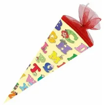 NESTLER SCHULTÜTE 22 CM ABC ALPHABET RUND MIT TÜLLVERSCHLUSS NEU