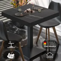 GGM Möbel BPA | Bistro Tisch | Quadratisch | Schwarzer Rand | 80 x 80 x 81 cm | Schwarz Marmor / Schwarz