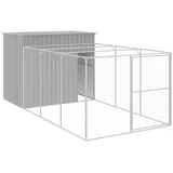 vidaXL - Hundehütte Mit Auslauf Hellgrau 214x457x181 Cm Verzinkter Stahl
