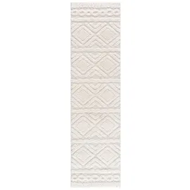 Carpet City Teppich Wohnzimmer Hochflor Creme - Läufer 80x300 cm - Rauten Hochtief-Muster, 3D-Effekt - Bettvorleger Schlafzimmer Teppiche Boho, Skandi