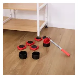 Relaxdays Möbelheber und Möbelroller Set, Transportrollen Möbel, bis 150 kg, drehbar, 8 Aufsätze, Möbelverschieber, rot/schwarz