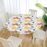 Morbuy Rund Tischdecke Elastisch, Polkapunkt Rund Tischdecken Wasserdicht Lotuseffekt Abwaschbar Abwischbar Tischtuch für Garten Outdoor Küchentisch (Für Tisch 50-60 cm,Geometrie)