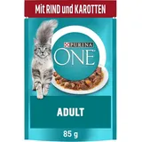 PURINA ONE Adult Nassfutter für Katzen, zarte Stücke in Sauce mit Rind, Packung mit 26 (26 x 85 g)