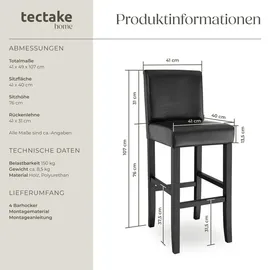 Tectake tectake® Barhocker Sitzhöhe 76 cm