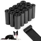 AiQInu 225 Stück Hundekotbeutel, kotbeutel für hunde, hunde kotbeutel rollen, dog poop bags, Tragbar, Schwarz, Unparfümiert, Geeignet zum Ausgehen, 22 x 30 cm (15 Rollen, 15 pro Rolle)