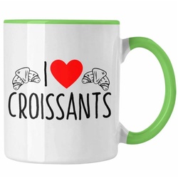 Trendation Tasse Tasse „I Love Croissants“ Lustiges Geschenk für Croissant-Liebhaber Fr grün