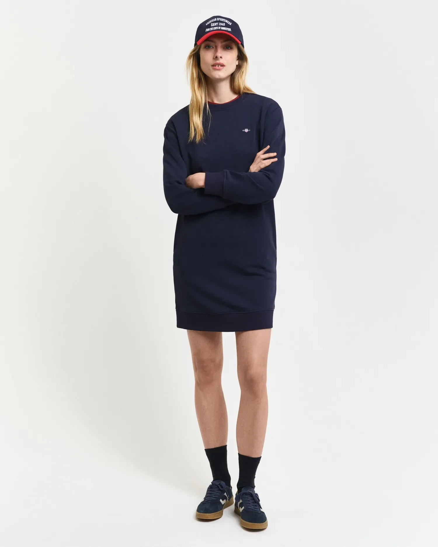 Sweatkleid »SHIELD C-NECK SWEAT DRESS«, Shield Sweatkleid mit Rundhalsausschnitt, Gr. M - N-Gr, EVENING BLUE, , 30402750-M N-Gr