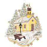 w. reuter & sohn - plauener spitze Fensterbild "Kapelle" Gr. 1, gelb (ecru, goldfarben, hellgelb), B:20cm H:24cm, Polyester, W. REUTER & SOHN - PLAUENER SPITZE, Fensterbilder, Made in Germany