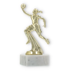 Pokal Kunststofffigur Basketballspielerin gold auf weißem Marmorsockel 17,5cm
