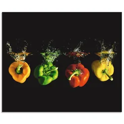 Küchenrückwand ARTLAND "Paprika fallen ins Wasser", bunt, B:60cm H:50cm, Aluminium, Spritzschutzwände, Alu Spritzschutz mit Klebeband, einfache Montage