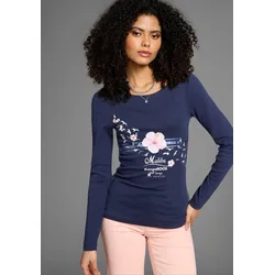 Longsleeve, Langarm, sehr figurbetonter Schnitt, mit Print, Gr. 32/34 (XS), marine-meliert, Shirts, 79545231-32
