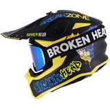 Broken Head Crosshelm FreakZone Schwarz-Gelb-Blau + MX-Brille Struggler Blau