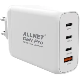 Allnet Ersatznetzteil QC USB-C PD GaN Netzteil Power Supply130Watt 1x USB Typ-A QC, 3x USB PLUG**