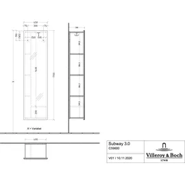 Villeroy & Boch V&B Spiegelregal Subway 3.0 45x170x30cm, mit Regal links, kansas oak