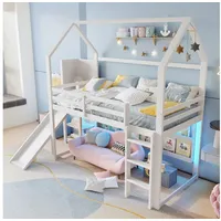 Odikalo Kinderbett Hochbett Holzbett Bettgestell Rutsche Regale Zaun Hausform 90x200 Weiß weiß