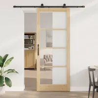 vidaXL Schiebetür mit Hardware-Set 'ORKDAL'Massivholz & Glas