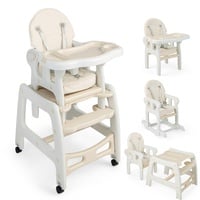 LIFEZEAL 5 in 1 Babyhochstuhl, Mobiler Babystuhl mit Schaukelfunktion, Kinderhochstuhl mit Abnehmbarem Doppeltablett & Fußstütze, Kombihochstuhl mit Sicherheitsgurt, ab 6 Monate (Mit Rädern, Beige)