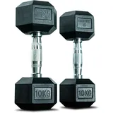 MATCHU - Hexagon Hantel - Hexagon Dumbbells - Hexagon Kurzhanteln Set - 10 KG - Satz Von 2 - Gummi - Verchromter Griff - Schwarz