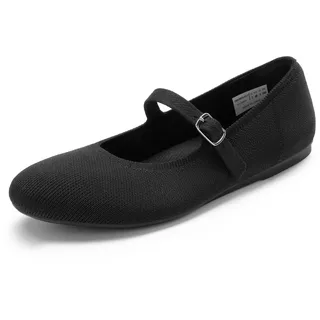 DREAM PAIRS Damen Mary Jane Ballerinas Elegant Riemchen Ballerinas Damen Faltbare Strick-Ballerinas mit Fußgewölbeunterstützung Bequem für die Freizeit,Size 41,Schwarz,DWUMFA2519 - 41 EU